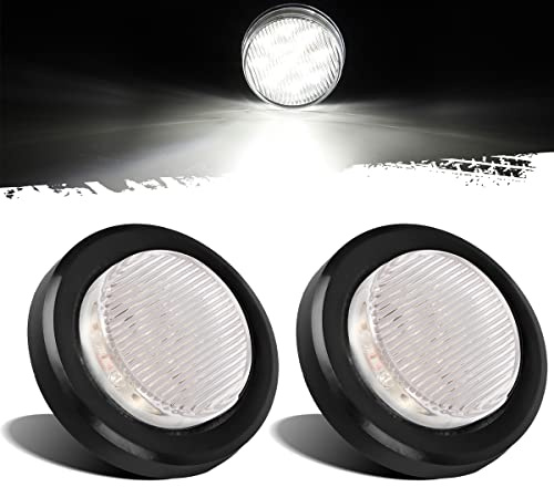 Partsam 2Pcs 2.5 Inch Round White 13 LED Side Marker Clearance Lights with Grommets/Pigtails for Trailer Truck, Waterproof Interior Courtesy Light
