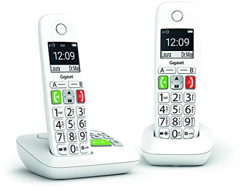 Gigaset E290A Duo - Téléphone Fixe sans Fil Blanc avec Répondeur Intégré, 2 combinés avec Grand écran rétroéclairé, larges Touches, Fonction Blocage D'appels [Version Française]