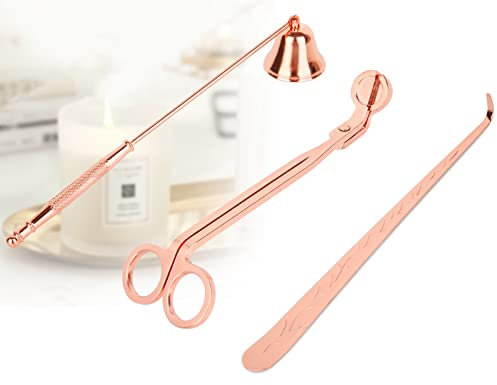 YURROAD 3 Pezzi Spegnicandele Set Accessori per Candele in Acciaio Inox Taglia Stoppino Candele Trimmer Forbici Candela Wick Dipper Candele Snuffer Spegni per Candele (Oro Rosa)