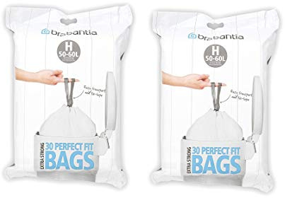 Brabantia 375705 Perfectfit Bags, Code H, 50-60 Litre, 40 Bags Per Dispenser Pack, White