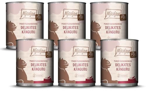 MjAMjAM - premium våtfoder för katter - ren köttnjutning - läcker ren känguru, förpackning om 6 (6 x 800 g), spannmålsfri med extra kött