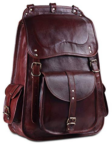 Handmade World Vintage Full Grain 21 Inch Leather Laptop LARGE Backpack Casual Bookbag Daypack Camping Travel Rucksack Knapsack (Brown)