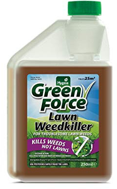 Greenforce G60232UK 250ml Lawn Weedkiller of All Broadleaf and Nuisance Weeds, Clear