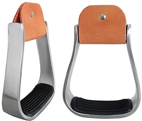 YC° Pferdesattel Westernsteigbügel - Pferdesteigbügel Druckguss - 12,1 cm Aluminium Gravur Reitausrüstung Steigbügel mit Gummimatte (A)