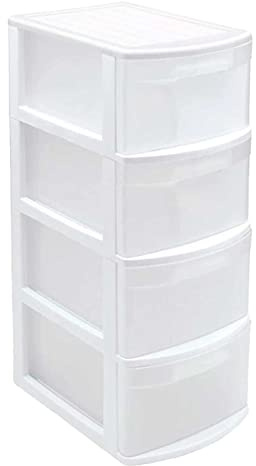 Tradineur – Cajonera Tamesis multiusos de 4 cajones – Sin ruedas – Fabricado en plástico – 78 x 28,5 x 39 cm – Color Blanco