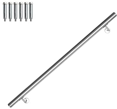 Vigevee Corrimano in acciaio inox, Corrimano da parete per interni ed esterni, Con Supporto da parete e tappi terminali, Rotondo Ø 42 mm, supporto da parete per scale, lunghezza 110 cm