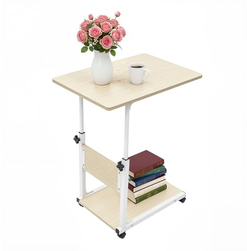 SanBouSi Mesa auxiliar de 2 niveles, Mueble Auxiliar, Mesa Pequeña, Mesa de Café, Mesa de Café Móvil, Altura Ajustable, para Cama de Enfermería, Mesa de Aseo, Mesa de Ordenador Portátil