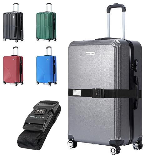 VERTICAL STUDIO Valise de 28, 24 ou bagage à main de 20, sangle de valise incluse. Valise rigide avec roulettes, poignée télescopique et serrure à combinaison, Gris montagne, 24, Valise rigide