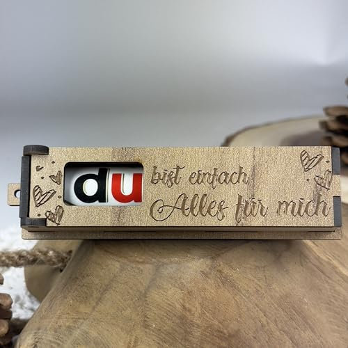 Urhome Holzbox Du bist einfach Alles für mich Gravur mit Duplo Schokoriegel - Herzen Geschenkbox mit Spruch inkl. Schokolade Riegel - Danke Geschenk Box graviert für Männer Frauen Partnerin