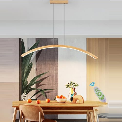 Lampe Suspendue Cuisine Moderne LED Lampe Suspendue LED Arc en Bois Suspendu Luminaires Dimmable Lampe de table à Manger Plafonnier Moderni Linéaire Salle à Manger Bureau Plafonniers (Dimmable-B)