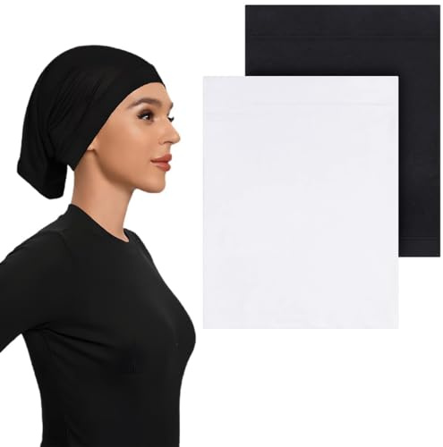 WJRQD 2 Pañuelos Interiores de Cabeza para Mujer: Hijab y Gorro Debajo de Bufanda Tubular Elástica y Transpirable.