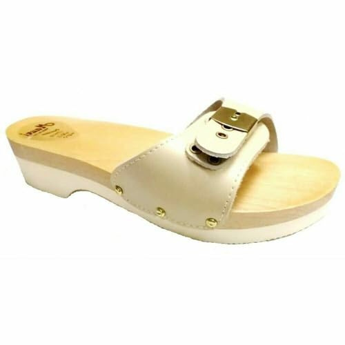 M.a.u.r.i. Zoccoli da Donna Micro Legno con Fibbia - Made in Italy Beige