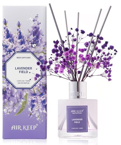 Airkeep Raumduft Lavender Field Duft, Reed Diffuser mit 8 Duftstäbchen, Lufterfrischer für Badezimmer, Wohnung, Heimdekoration, 100ml