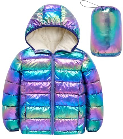 Kids4ever Cappotti per bambine Giacca invernale per bambine Cappotto imbottito con cappuccio Giacca trapuntata per bambini Tuta da neve calda e brillante Antivento Capispalla 4-12 anni