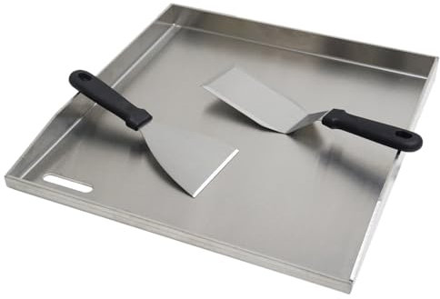 FINEUNAN Edelstahl Grillplatte | 41,5x40x3,5 cm | Universal BBQ Plancha aus dickem 4mm & rostfreiem Edelstahl passend für Weber Gasgrill und Holzkohlegrill | Grillplatte mit Grill-Spachtel Schaber set