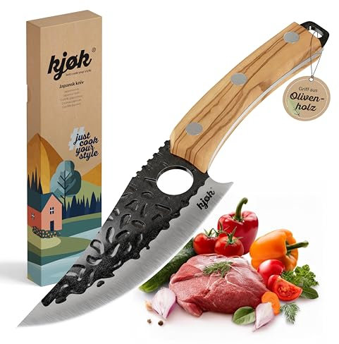 kjøk Premium Coltello da cuoco professionale durezza 58±2 HRC lama 15cm stile giapponese - coltello da chef con custodia manico in legno d’olivo, coltello da cucina asiatico affilato per bisteca