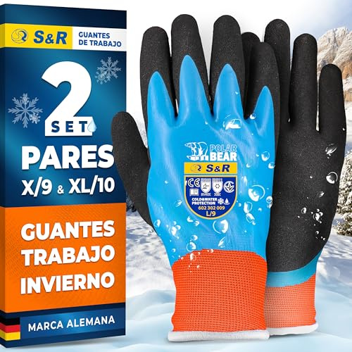 S&R Gant de Travail Hiver Homme (2 Paires) – Gants Travail Hiver Homme Thermique Impermeable Anti Froid Fourrés en Acrylique - Gant de Bricolage Jardinage - Gants de Travail Manutention