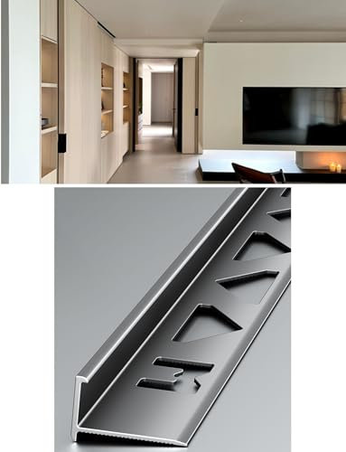 8ft F-Profile Aluminum Alloy Tile Trim, Edge Trim Kit | Tile-to-Wall Transition, for Living room bedroom lobby hotel(Gray,/0.47in/12mm)