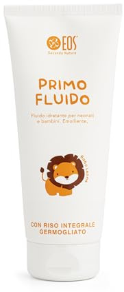 EOS NATURA Primo Fluido – Crema Idratante Viso Corpo Neonati, Bambini – Previene Secchezza e Ruvidità anche nelle Pelli Delicate - Con Riso Integrale Germogliato Biologico - Il Mondo di Babu - 200 ml