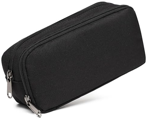 Lubarion Large Capacity Black Zipper Pencil Case – Multi-Compartment Stationery Organizer for School, Office & Travel, Durable Fabric Pen Holder