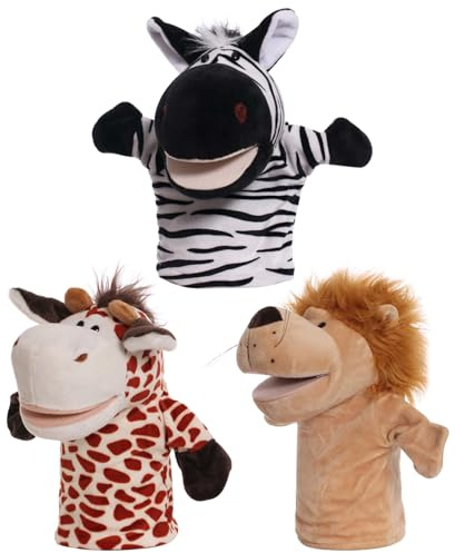 Ameble Marionnettes à Main en Forme d'animaux, 3 marionnettes en Peluche Douce de 9, 84 Pouces pour Enfants, théâtre de à Bouche Ouverte Mobile pour raconter des Histoires, enseigner, présc