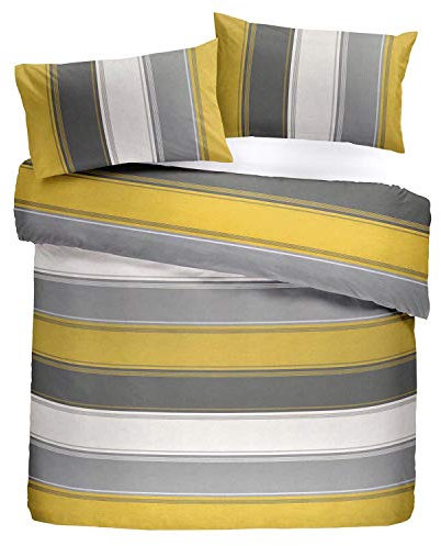 Fusion Betley Stripe Reversible Duvet Cover Set, Ochre, Single W135cm x L200cm (Duvet Cover), W50cm x L75cm (Pillow Case)