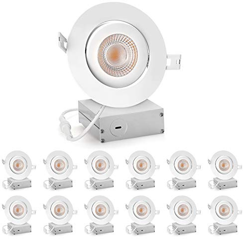 4 Inch Led Recessed lights Ultra-Thin Adjustable Eyeball Gimbal LED Recessed Lighting with Junction Box 9 Watts 750Lm Dimmable ceiling light ETL Listed (2700K/3000K/3500K/4000K/5000K Option 12Pack)