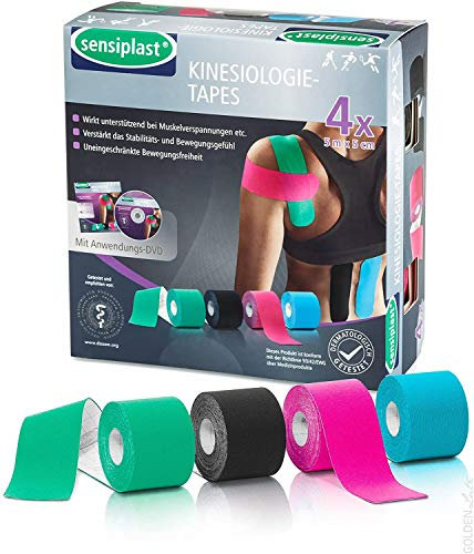4 x Sensiplast Kinesiology Tape (neu, versiegelt) mit Applikations-DVD, 4 Rollen, 5 m x 5 cm