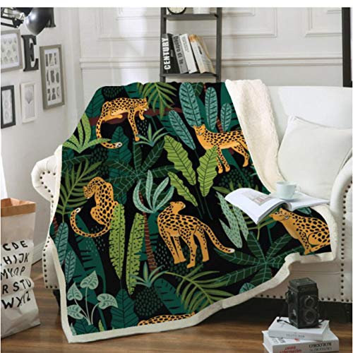 Dschungel Leopard 3D gedruckt Sherpa Decke Couch Bettbezug Reise Bettwäsche Samt Plüsch Überwurf Fleece Decke Tagesdecke 150 * 200Cm