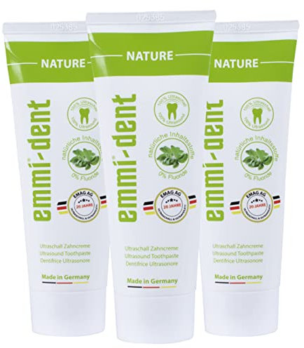 emmi-dent Dentifricio a Ultrasuoni Nature I Ideale per Denti e Gengive Sensibili I Privo di Fluoro, Microplastiche e Nanomateriali I Vegano & Senza Glutine I 3x 75 ml