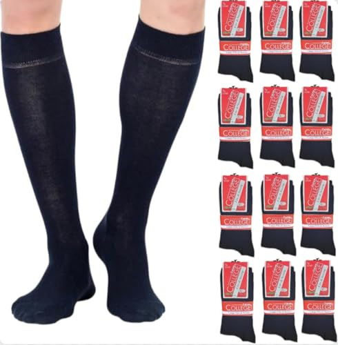 calze college 12 paia Calze Lunghe Uomo Cotone Filo di Scozia Elasticizzato Calzini in Tessuto Fresco e Traspirante (43-46, blu 12 paia)