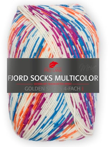 Pro Lana FJORD SOCKS MULTICOLOR 100 g 4 gomitoli di lana per calze con un esclusivo motivo floreale, 425 m, colore: 485