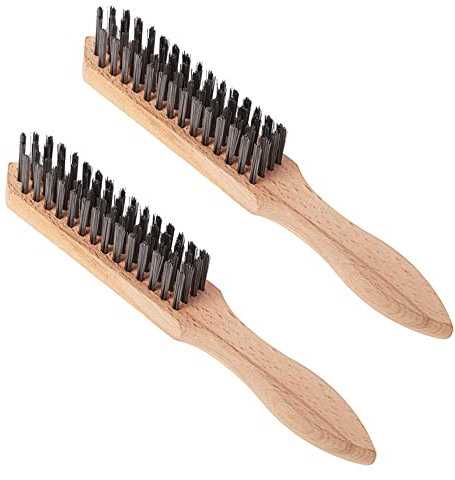 FUGACI Set of 2 Wire Brush Wooden Handle Wirebrush, Heavy Duty Brushes For Cleaning Scratch, Rust Removal & Tool Automotive, Paint, Welding Slag Household Clean Metal Brush.