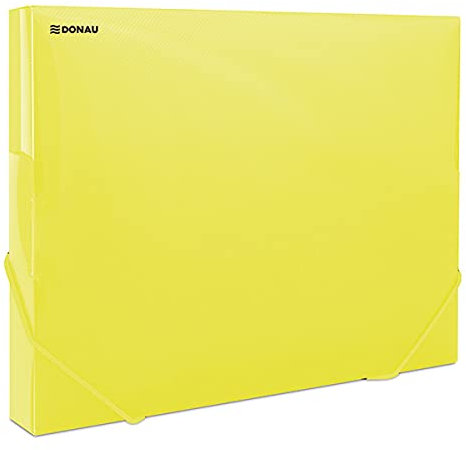 DONAU 8545002PL-11 Sammelbox Dokumentenbox Heft-Box mit Eckspanner Gummis, aus Kunststoff/PP 700μm Gelb-Transparent für DIN A4| Rückenbreite 30mm| Zusammenklappbare Seitenflügel| für Büro und Schule