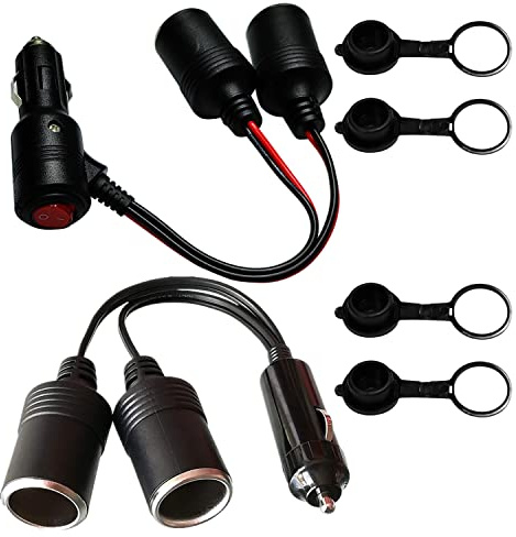 GTIWUNG 2 Stück Auto Motorrad Zigarettenanzünder Verteiler Adapter DREI-Wege-Buchse Splitter, 1 bis 2 KFZ Auto Zigarettenanzünder Stecker mit Schalter 12V/24V