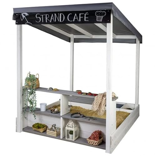 Meppi Sabbiera con tetto e banco di vendita bianco/grigio in legno resistente alle intemperie - sandbox