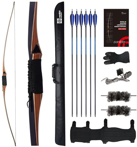 Sanlida Archery 68” Royal X8 Longbow Traditional Wooden Hunting Bow Handmade Hunting Bow and Arrows kit for Adults & Traditional Archers, RH Only (50lbs, Right Hand)