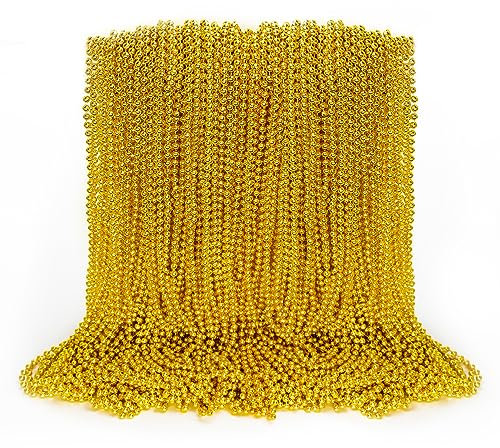 100PCS Bead Necklace, Gold Mardi Gras Beads Party Stuff, 33 Mardi Gras Christmas Beads Toy Costume, Festival Parade Throw Accessories for Wedding Birthday Pirate Party Baby Shower Supplies Decor