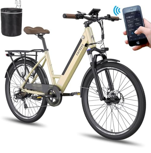 Fafrees Official Electric Bike, 26 City E-Bike 250W with APP, 110KM Range, 36V 14.5Ah Battery, 25km/h, UK Legal, F26 Pro Electric Bicycle for Adults with 7-Speed, Aluminum Alloy, Free Helmet