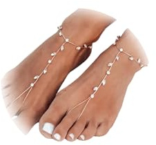 Riymusry 1Pair Summer Rhinestone Barefoot Sandals Foot Chain Jewelry Rhinestone Anklet Bracelet Crystal Toe Ring Anklets Bridal Rhinestone Foot Chain Jewelry for Women (Gold), Medium