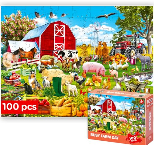 QUOKKA Puzzle Animaux 100 Pieces pour Enfants - Solo Puzzle Enfant 4 5 6 Ans - Jouet pour Apprendre Les Animaux Réalistes de Ferme pour Filles et Garçons - Jeux Cadeau pour Filles et Garçons 7 8 9