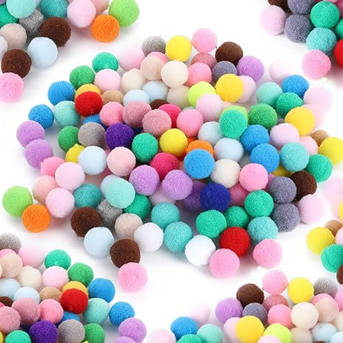 Pompons zum Basteln, 200 Stück Bunte Pompons 20mm Mini Pom Poms, Kleine Bommeln, Bälle Flauschigen für Crafts Dekorationen