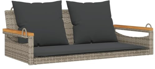 vidaXL Hängebank mit Kissen, Hängeschaukel mit Befestigungsringen, Schaukelbank für Außenbereich, Gartenschaukel, Modern, Grau Poly Rattan