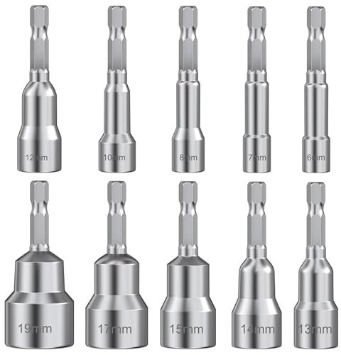 Rseuphiee 10 Stück Steckschlüsselsatz Stecknuss Adapter Set, Magnetisch Sechskant Stecknuss 6/7/8/10/12/13/14/15/17/19, Stecknuss Nüsse Adapter, Bohreradapter für Bohrmaschine oder Schraubendreher