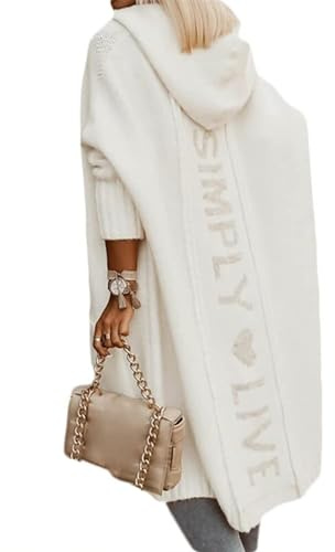 Agiyenna Donna Autunno Inverno Cardigan Lungo Lavorato a Maglia con Cappuccio Elegante Cardigan Caldo Cappotto Tinta Unita Giacca Spessa con Cappuccio Cappotto Giacca di Transizione Casual Streetwear