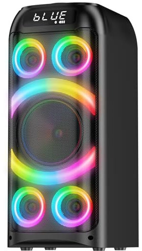 BOHINI Bluetooth Speaker, 160W Peak Powerful Loud Stereo Sound Deep Bass Wireless Boombox Portable Large Party Speakers with Subwoofer TWS Pairing Dynamic LED Light for Outdoor Camping Backyard Events