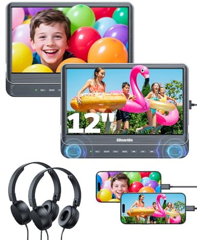 GOnavidio 12 Double Lecteur DVD Voiture avec entrée HDMI,2 Lecteur DVD Portable Voiture indépendants,ecrans Prise en Charge de la Carte USB/TF, décodage HD, dernière mémoire