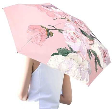 Sonnenschirm, Blumenmuster, tragbarer UV-Sonnenschutz, 16 x 6 cm, doppeltes leichtes Design, faltbar, für Strandtage, tägliche Pendler, Veranstaltungen im Freien, Schwarzer Kleber im Inneren der Blume