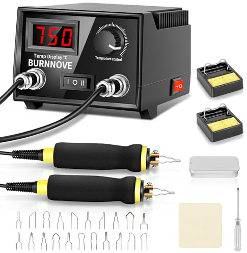 BURNNOVE Double Stylo Kit Pyrogravure Bois 100W 100 à 750°C Machine à Pyrogravure Professionnel 21 Pointes Ensemble Outil de Fer à Souder Température Réglable pour Cuir Gravure Art Artisanat