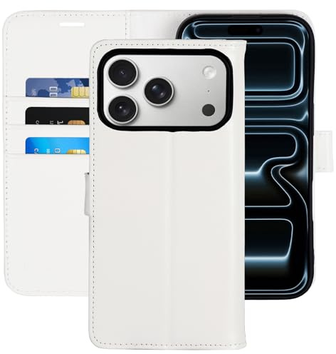 MONASAY for iPhone 17 Pro Wallet Case,Magnetic Flip Cover with Card Holder Slots and Kickstand RFID Blocking Shockproof PU Leather Folio Compatible with iPhone 17 Pro Phone Case 6.3 inch, White